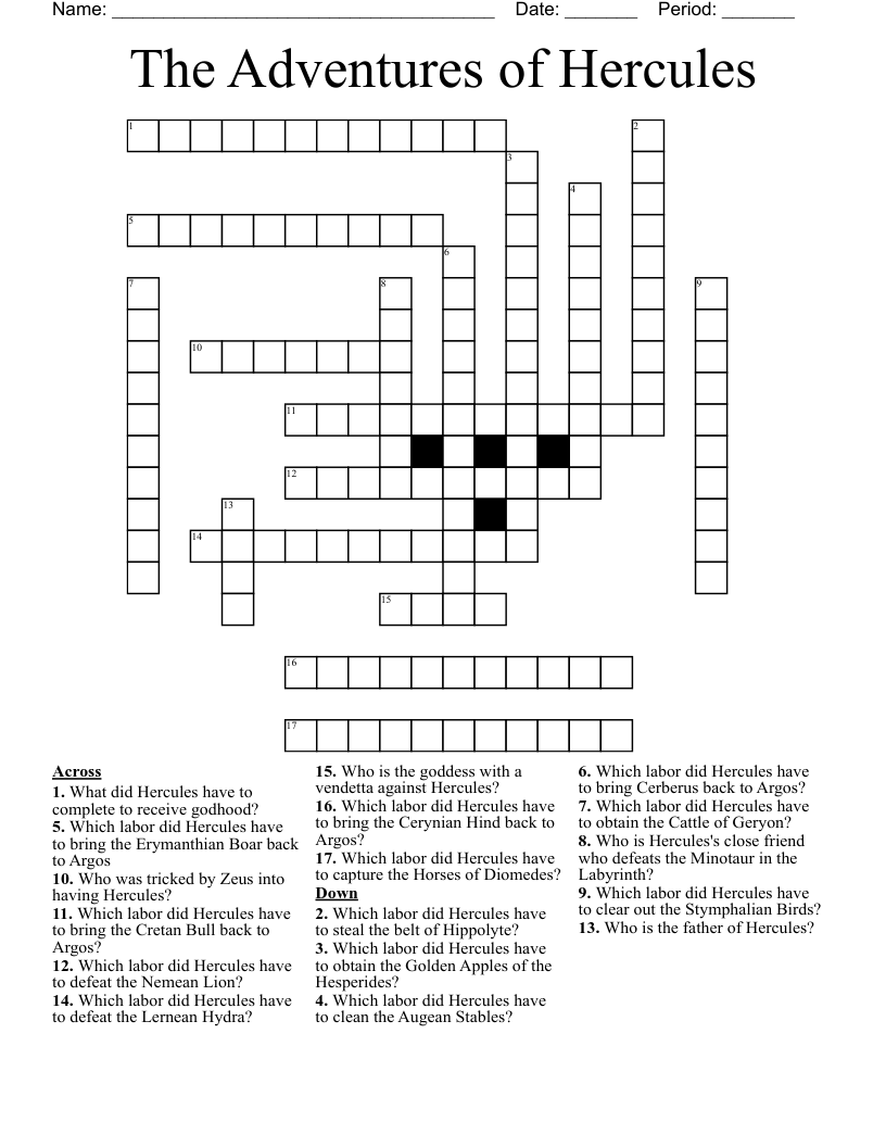 The Adventures of Hercules Crossword