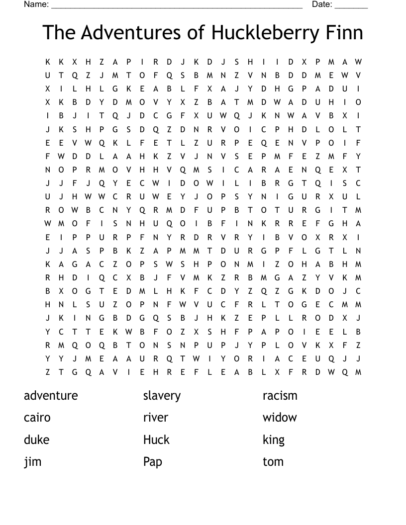 The Adventures of Huckleberry Finn Word Search