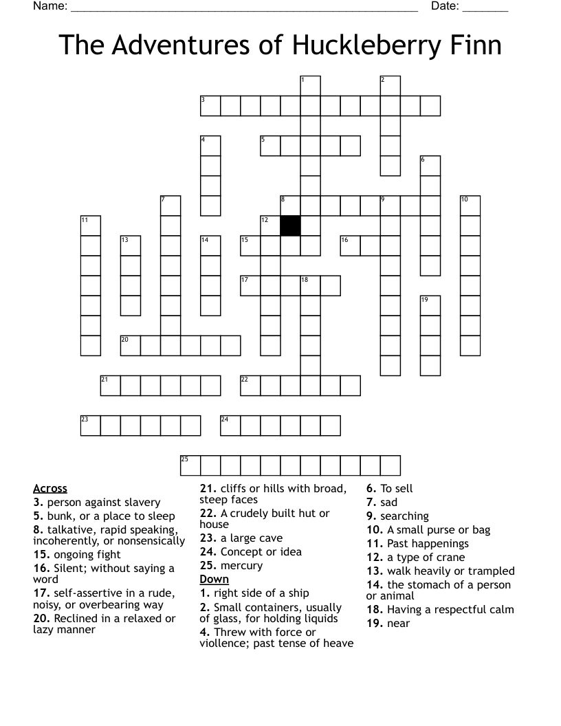 The Adventures of Huckleberry Finn Crossword