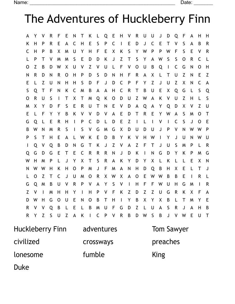 The Adventures of Huckleberry Finn Word Search
