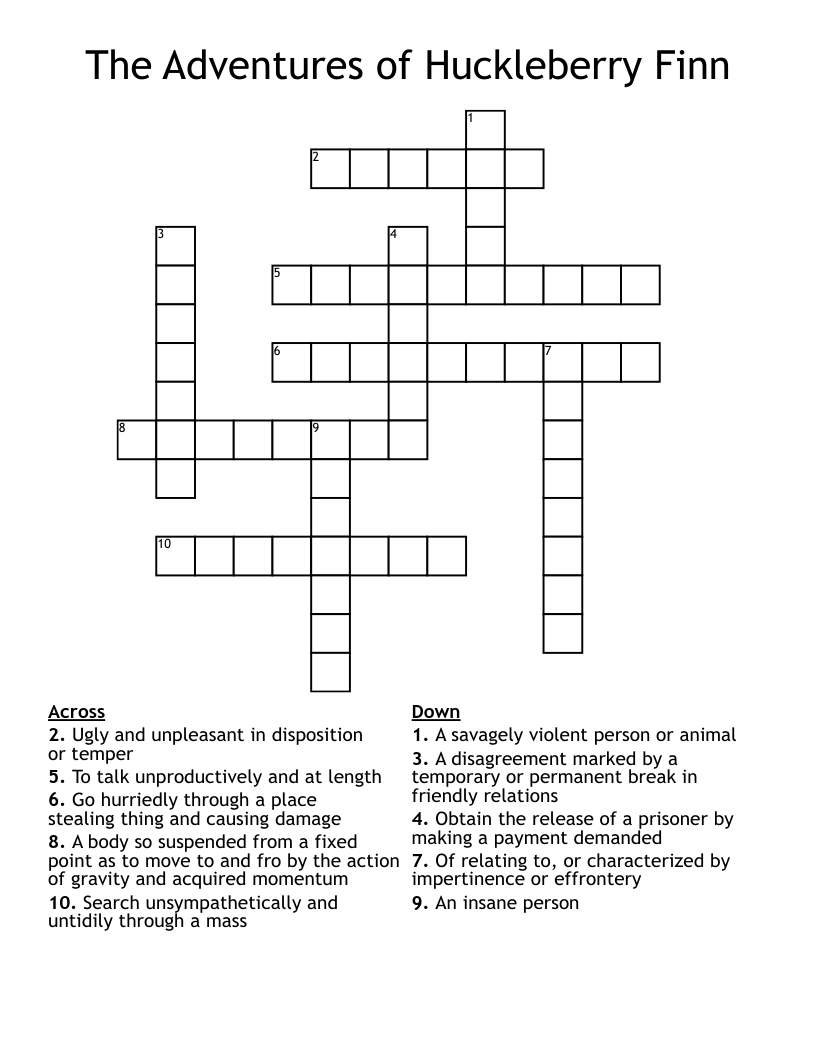 The Adventures of Huckleberry Finn Crossword