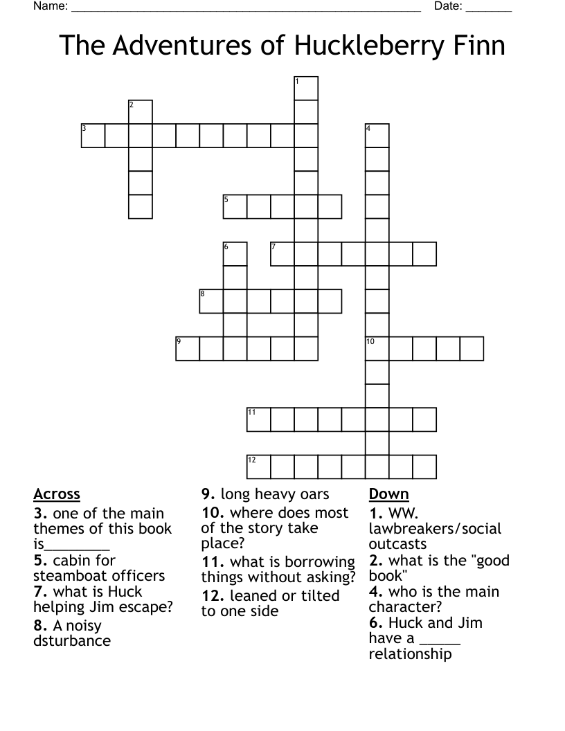The Adventures of Huckleberry Finn Crossword