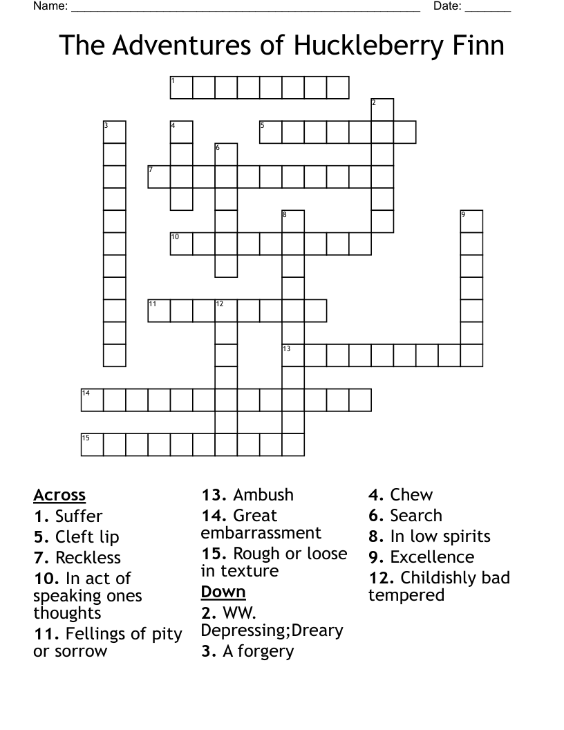 The Adventures of Huckleberry Finn Crossword