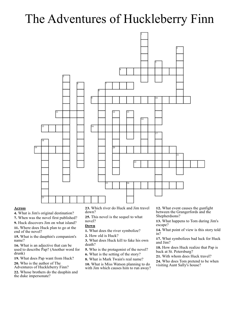 The Adventures of Huckleberry Finn Crossword