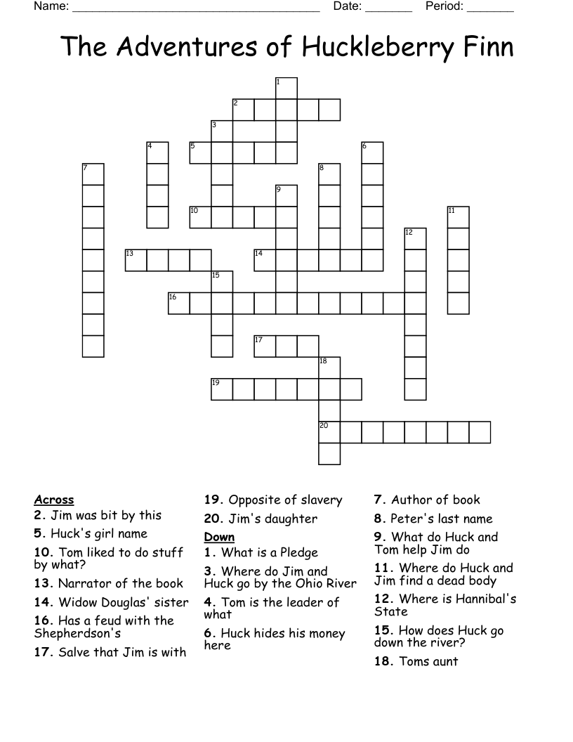 The Adventures of Huckleberry Finn Crossword