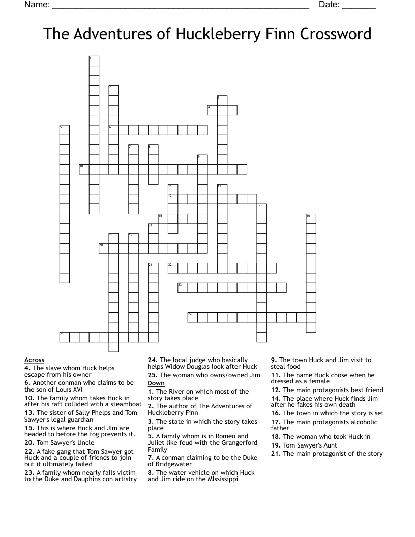 The Adventures of Huckleberry Finn Crossword
