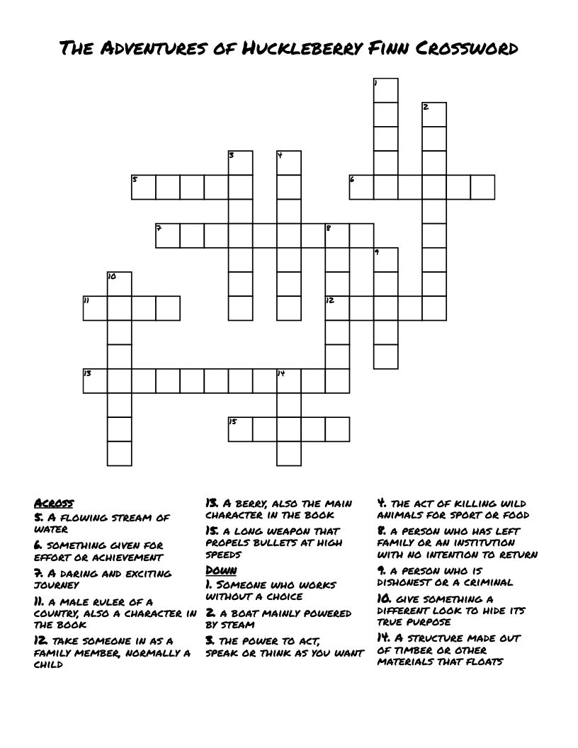 The Adventures of Huckleberry Finn Crossword