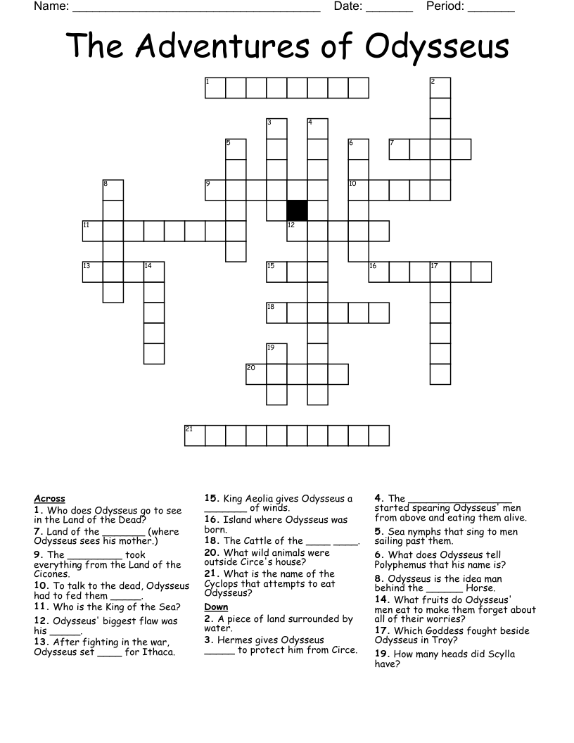 The Adventures of Odysseus  Crossword