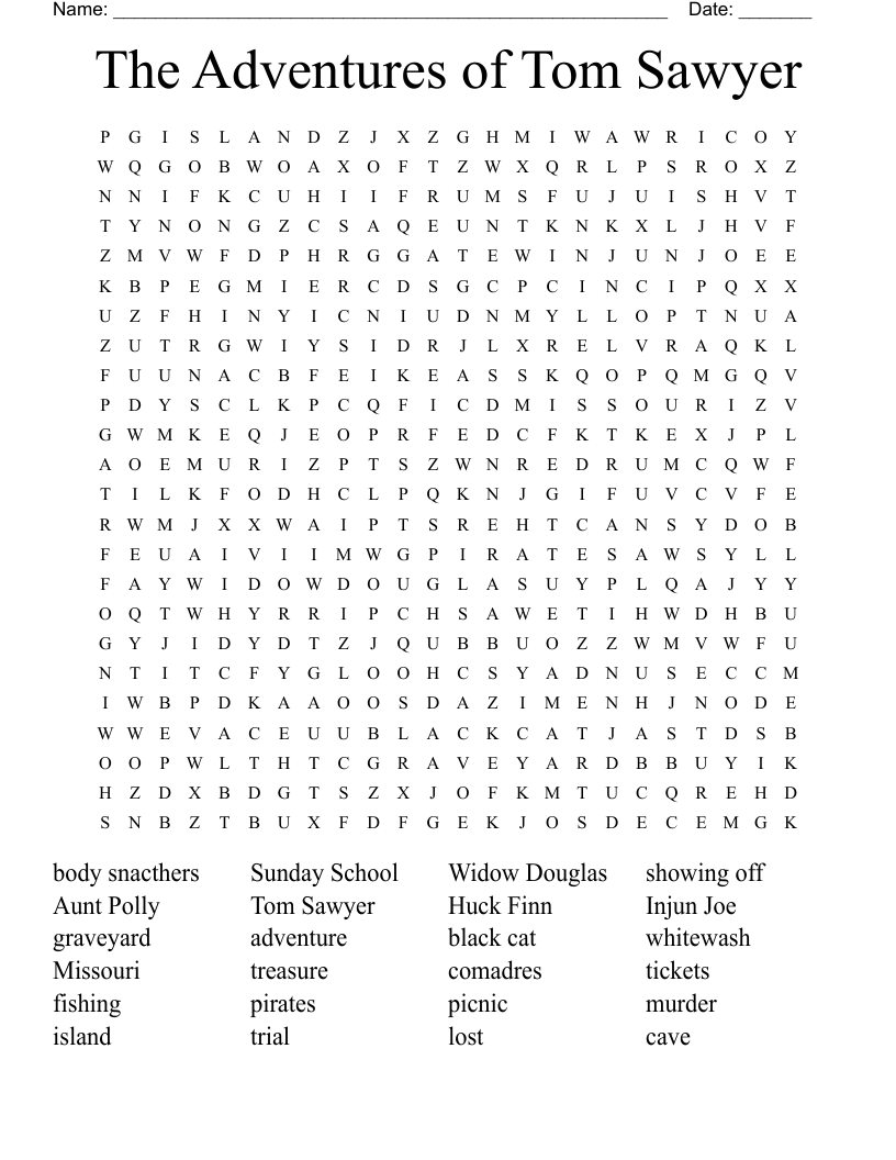 The Adventures of Tom Sawyer Word Search