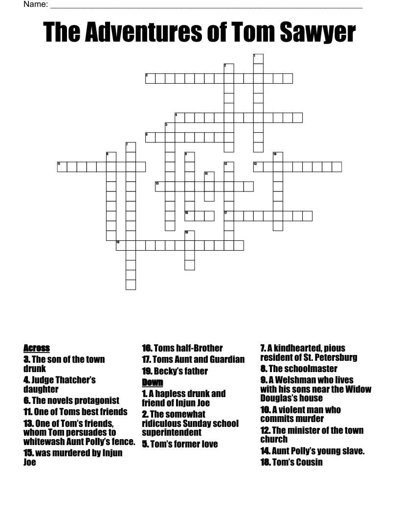The Adventures of Tom Sawyer Crossword