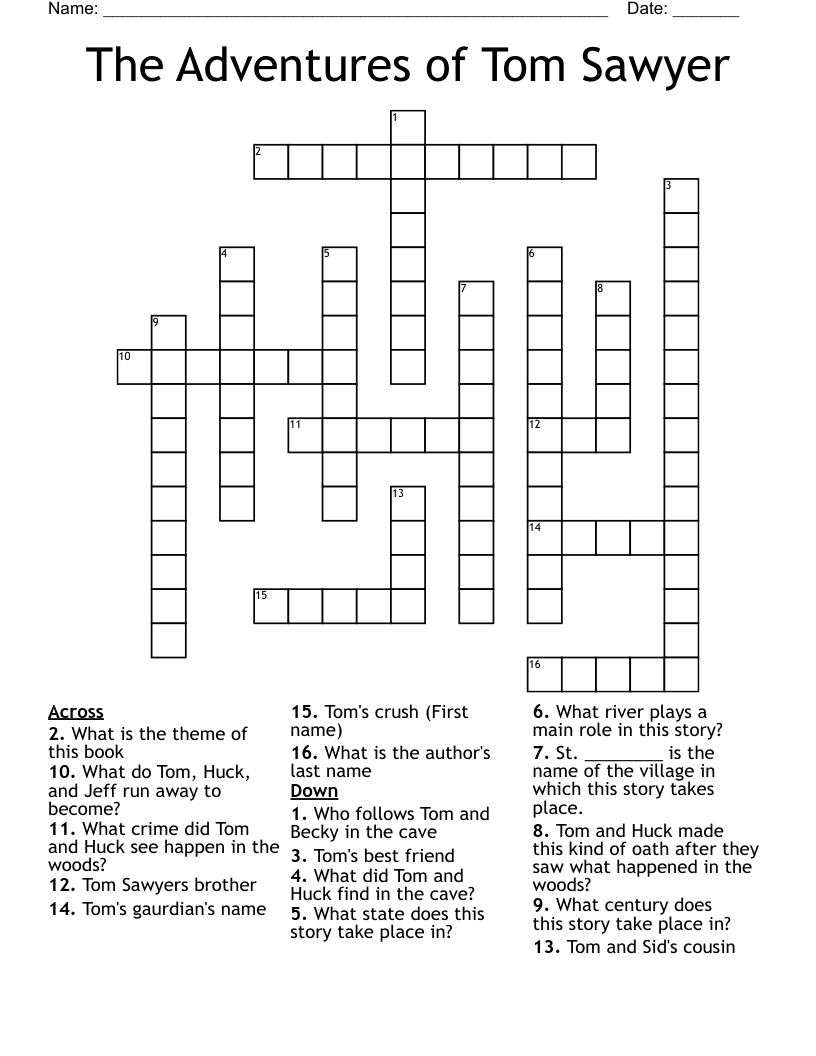 The Adventures of Tom Sawyer Crossword