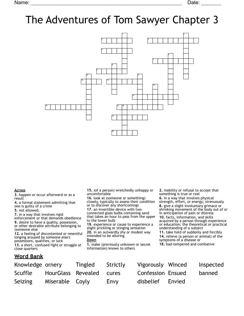 The Adventures of Tom Sawyer Chapter 3 Crossword
