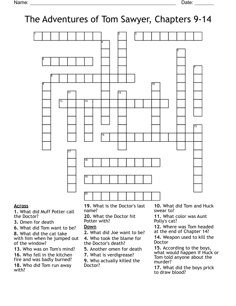 The Adventures of Tom Sawyer, Chapters 9-14 Crossword