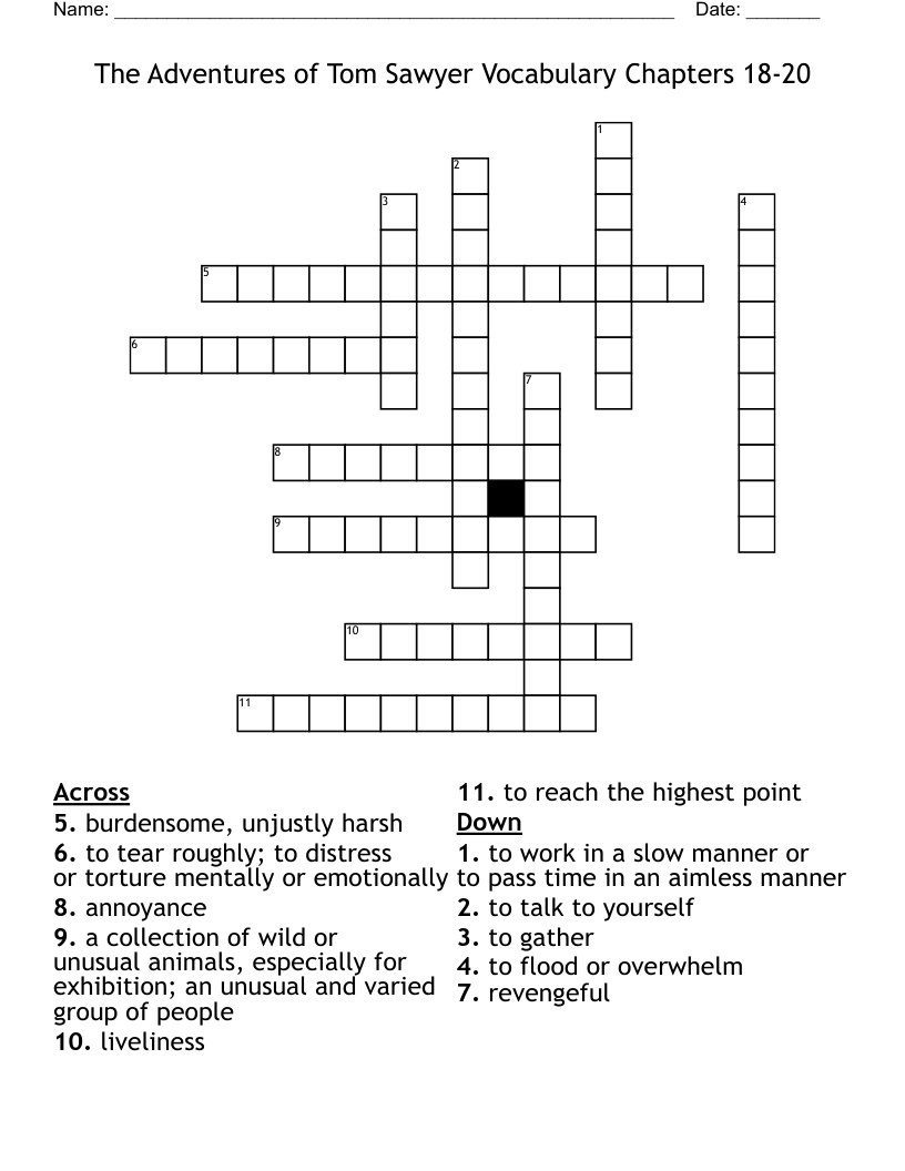 The Adventures of Tom Sawyer Vocabulary Chapters 18-20 Crossword