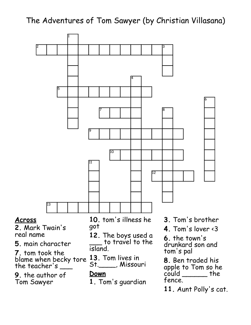 The Adventures of Tom Sawyer (by Christian Villasana) Crossword