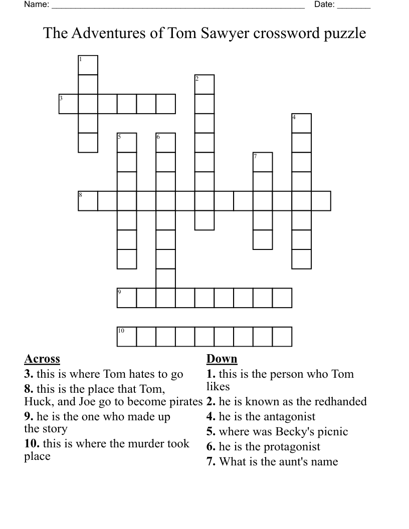 The Adventures of Tom Sawyer crossword puzzle