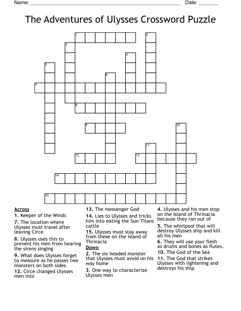 The Adventures of Ulysses Crossword Puzzle