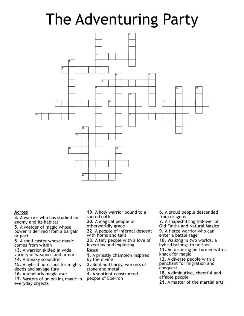 The Adventuring Party Crossword