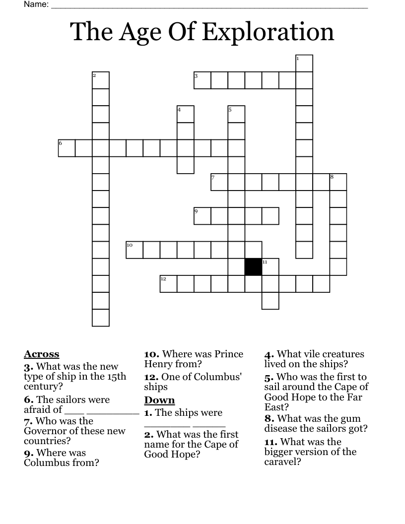 The Age Of Exploration Crossword