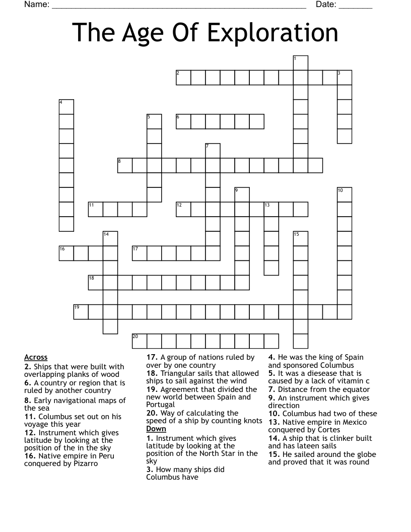 The Age Of Exploration  Crossword