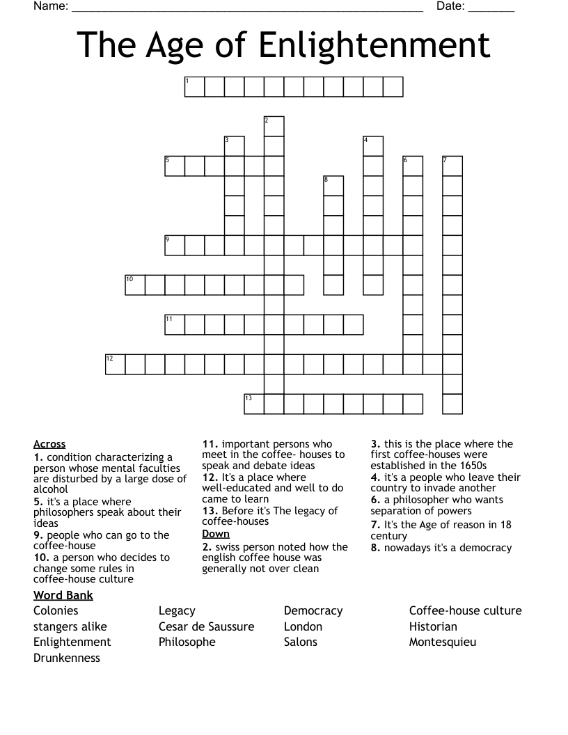 The Age of Enlightenment Crossword