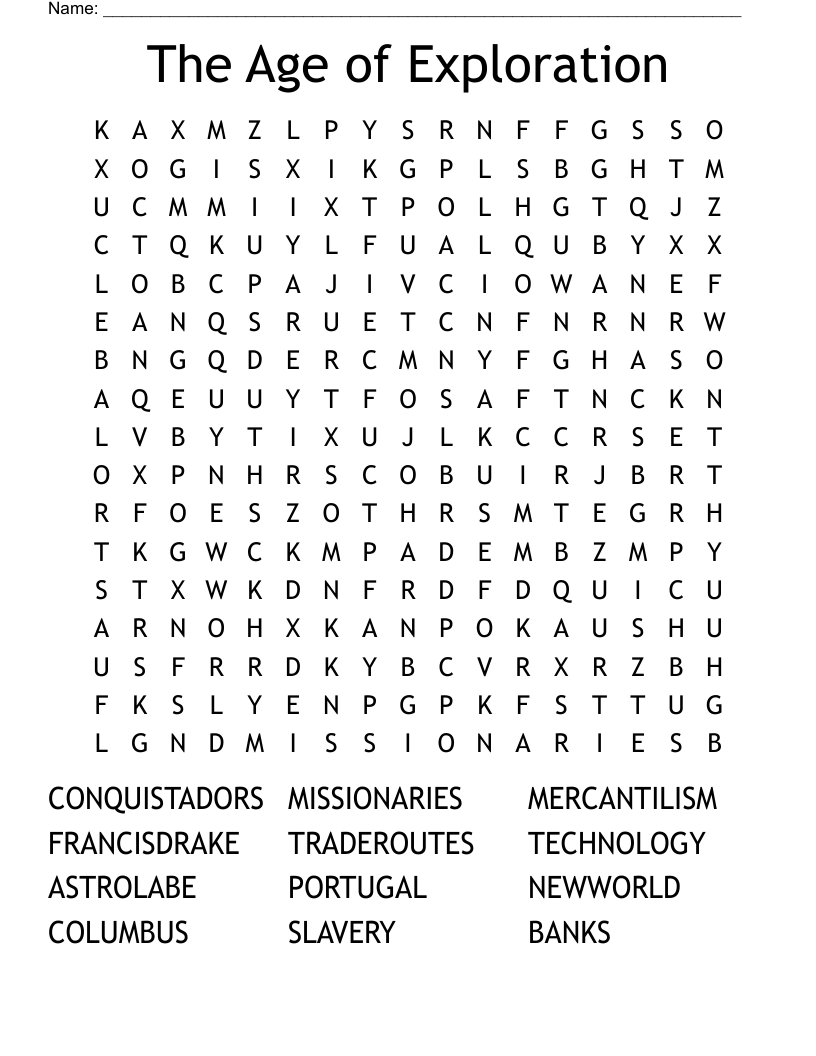 The Age of Exploration Word Search