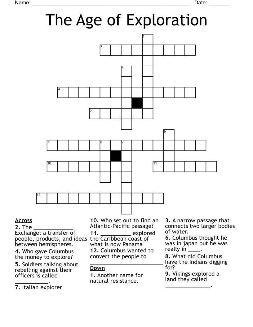 The Age of Exploration Crossword