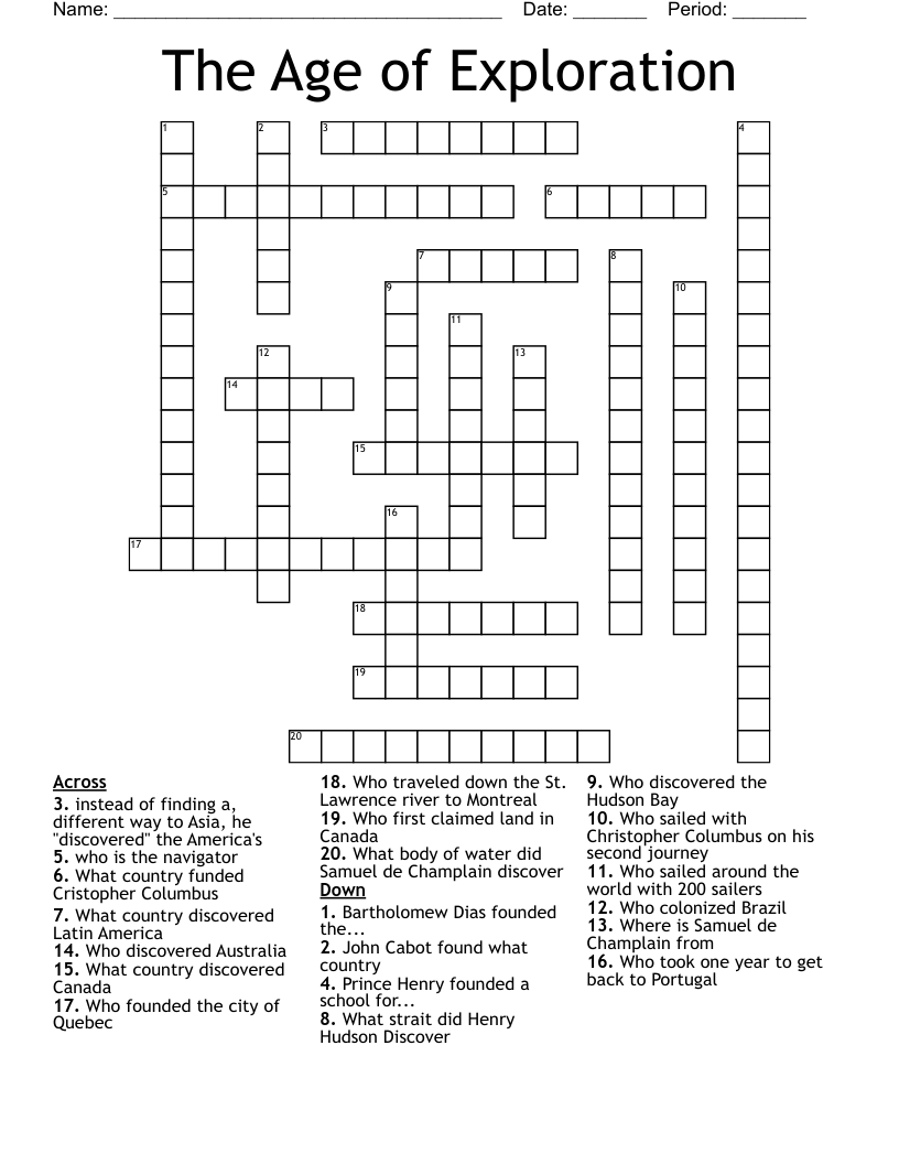 The Age of Exploration Crossword