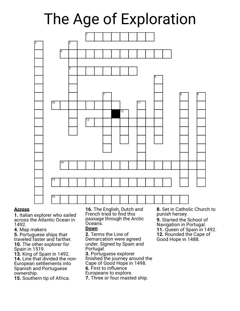 The Age of Exploration Crossword