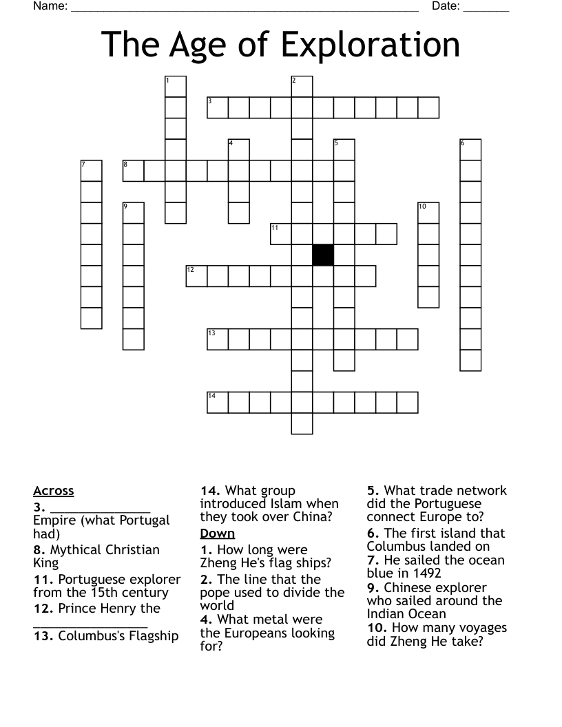 The Age of Exploration Crossword