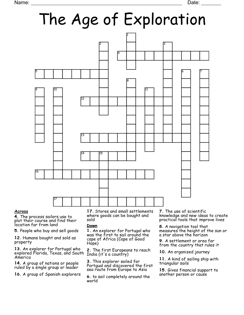 The Age of Exploration Crossword