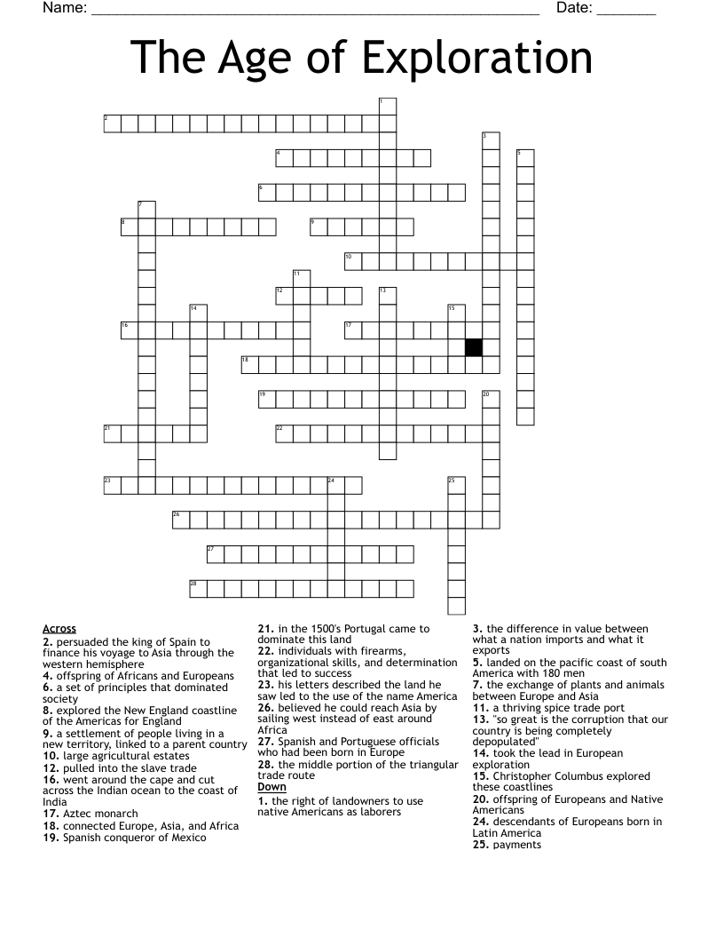 The Age of Exploration Crossword