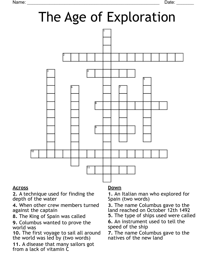 The Age of Exploration Crossword