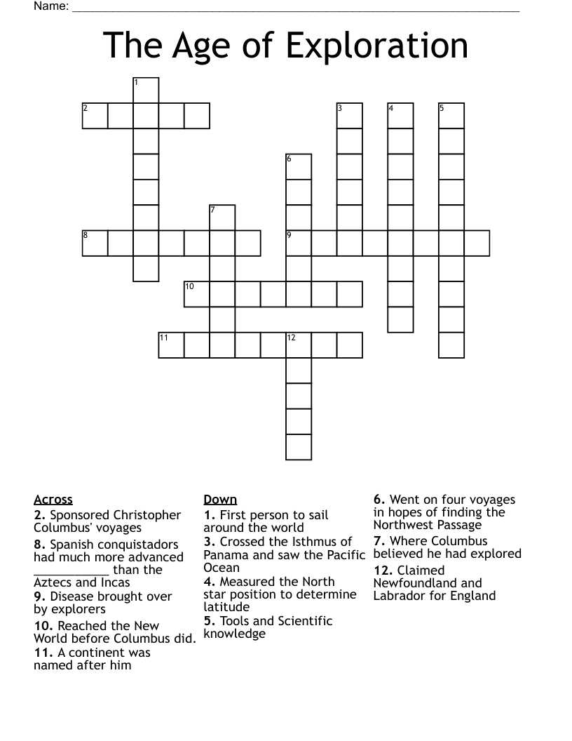 The Age of Exploration Crossword