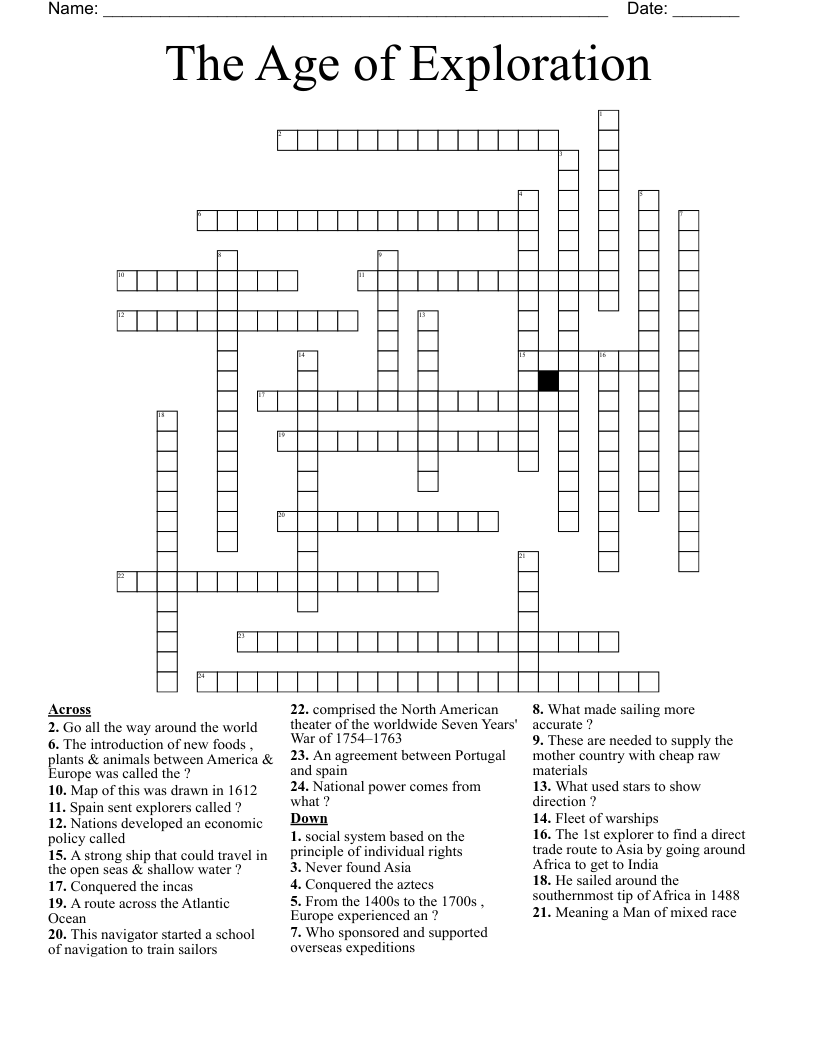 The Age of Exploration  Crossword