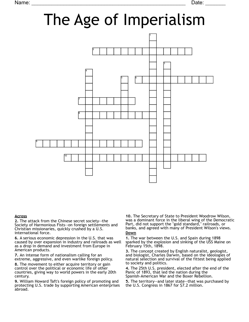 The Age of Imperialism Crossword