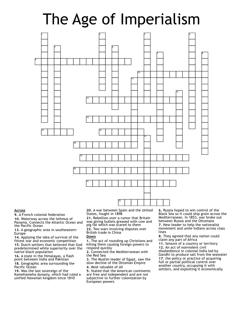 The Age of Imperialism Crossword