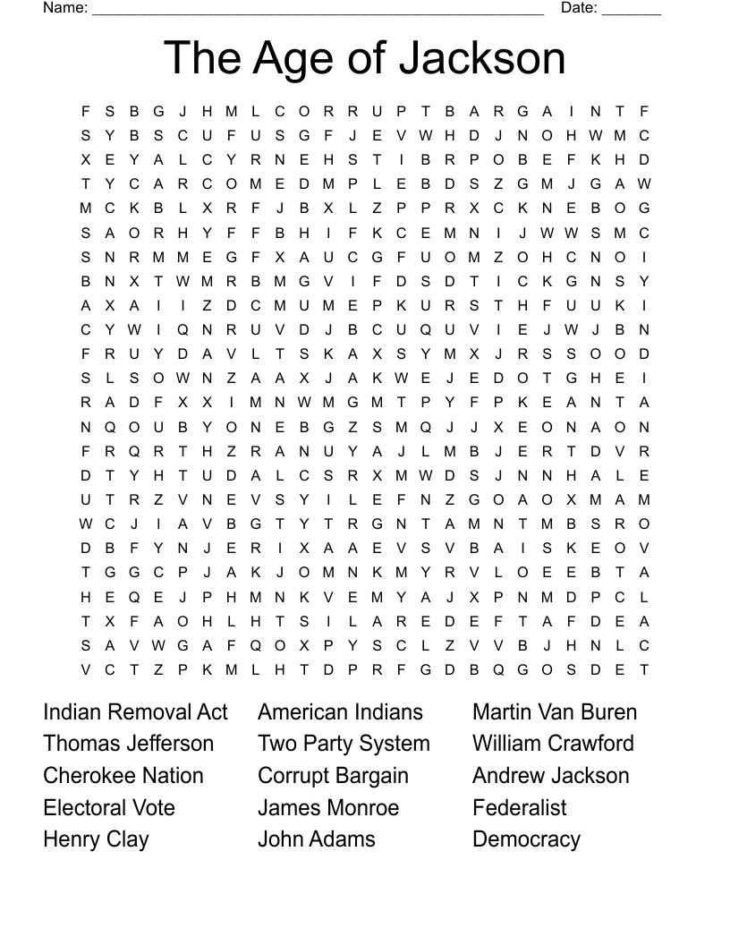 The Age of Jackson Word Search
