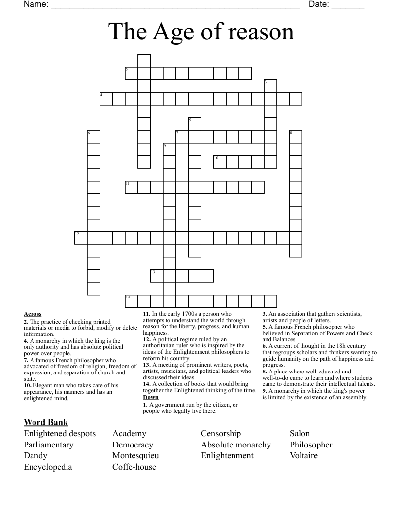 The Age of reason  Crossword