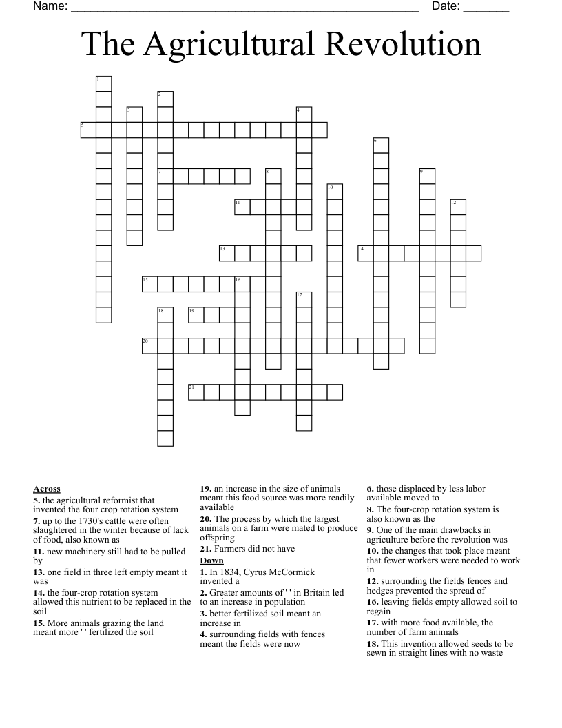 The Agricultural Revolution Crossword