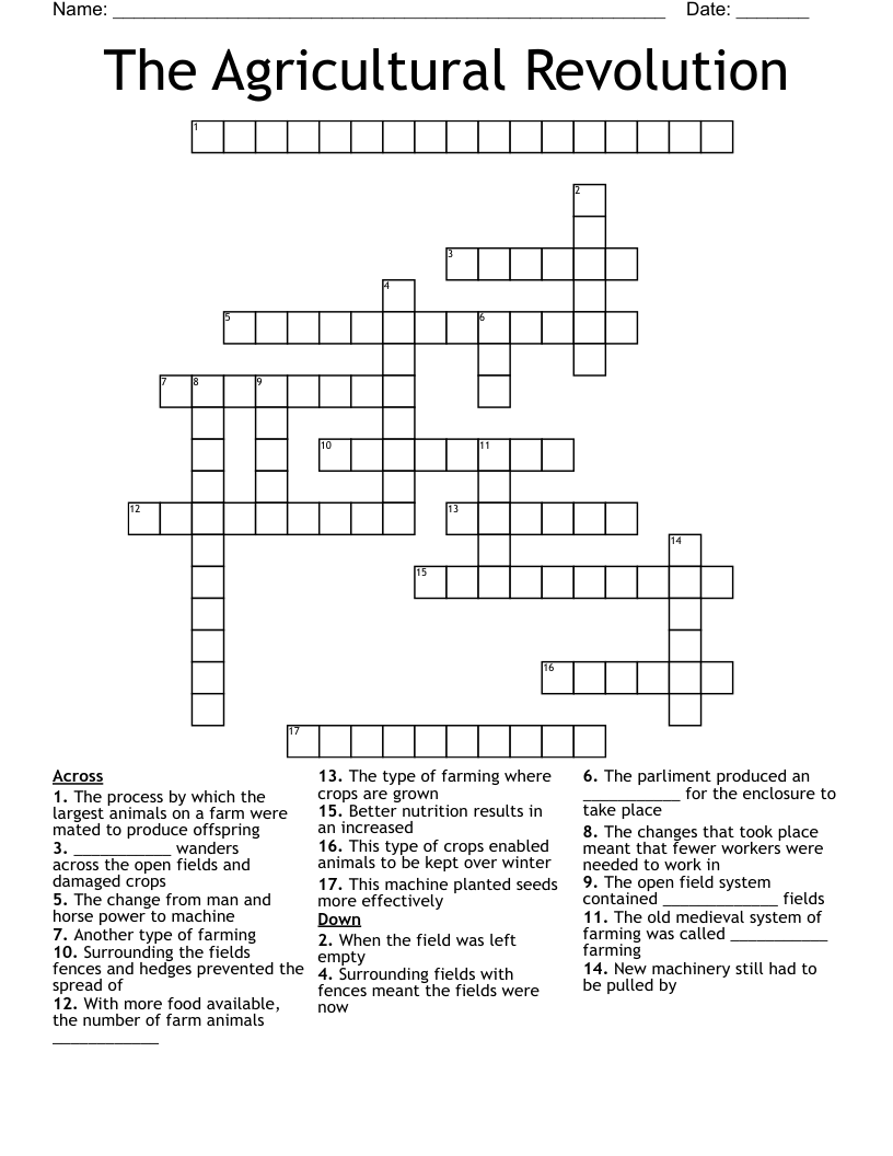 The Agricultural Revolution Crossword