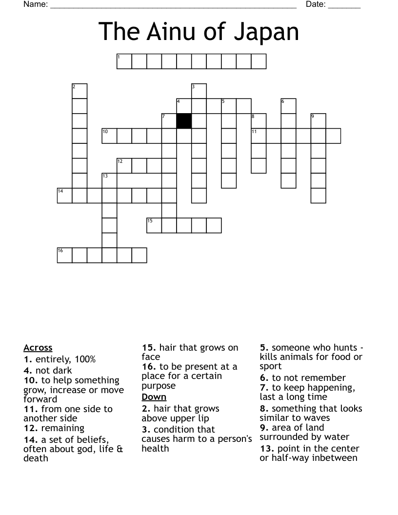 The Ainu of Japan Crossword