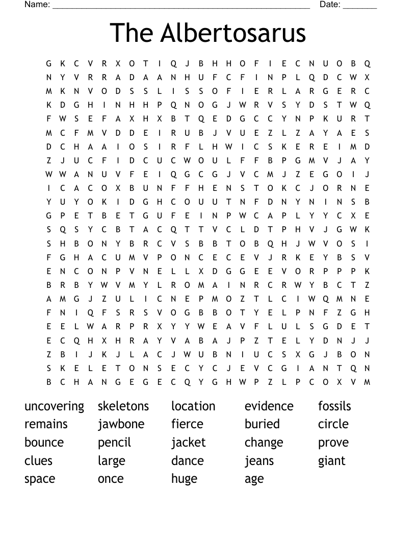 The Albertosarus Word Search