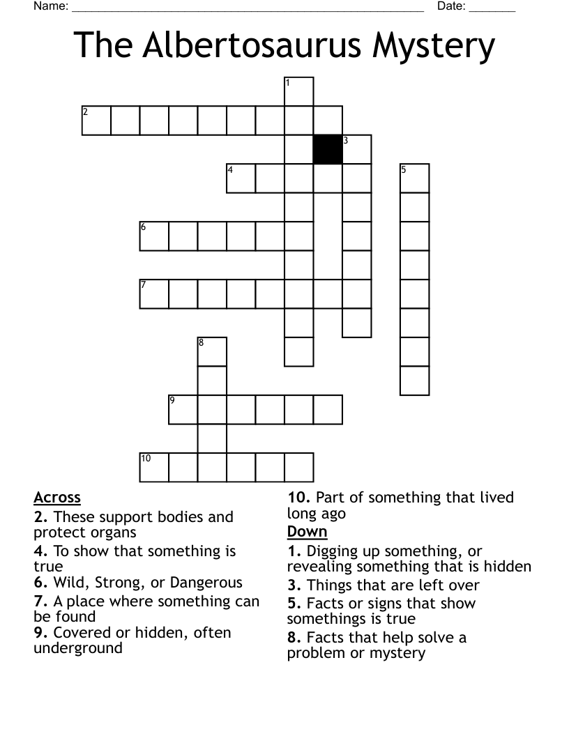The Albertosaurus Mystery  Crossword