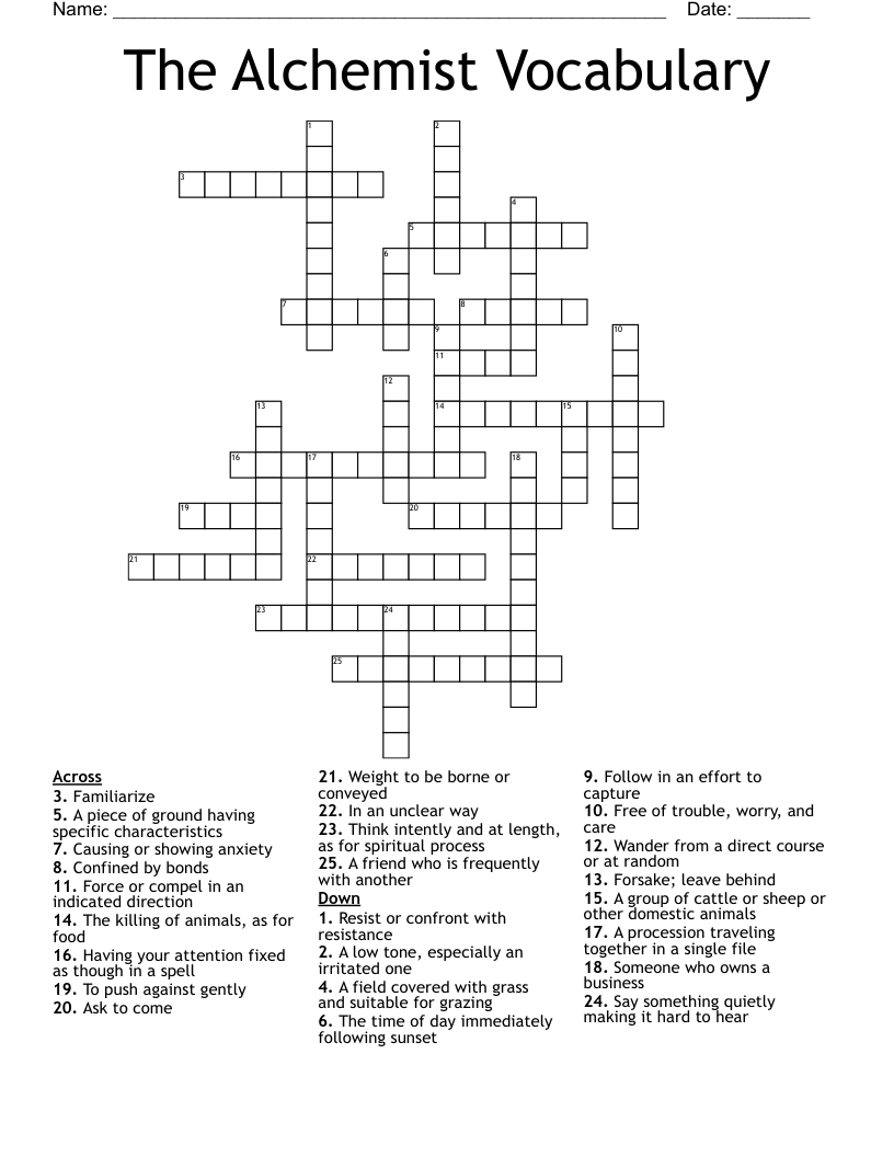 The Alchemist Vocabulary Crossword