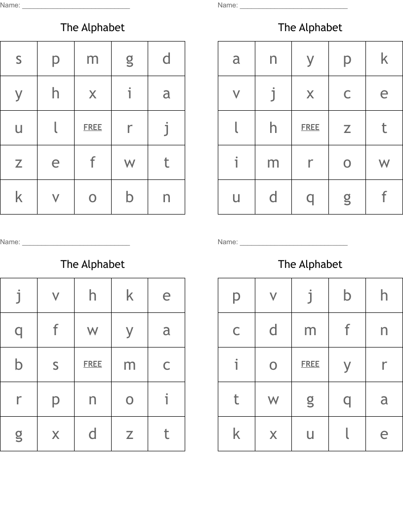 The Alphabet Bingo Cards