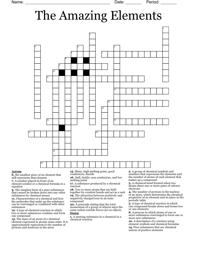 The Amazing Elements Crossword