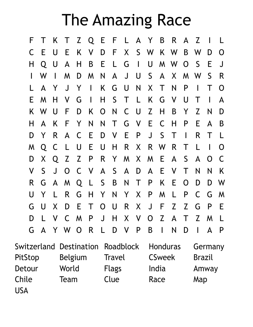 The Amazing Race Word Search