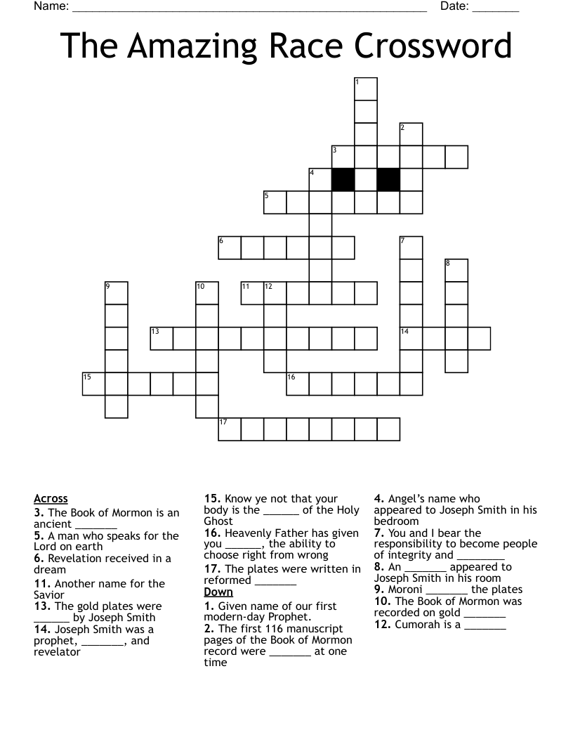 The Amazing Race Crossword