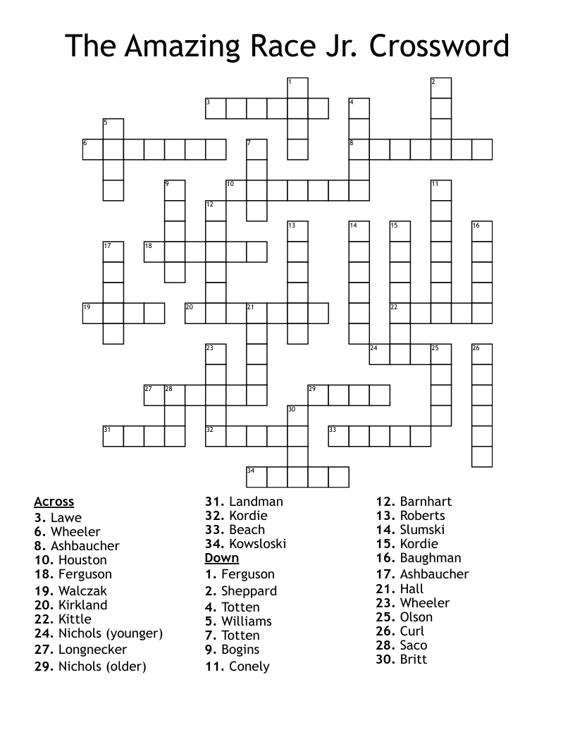 The Amazing Race  Jr. Crossword